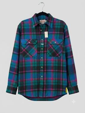 Vtg Private Property Flannel Shirt Made In USA Mens L Pink Blue Green